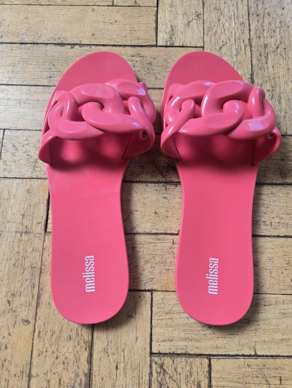 Melissa Hot Pink Chain-Link Slide Sandals 39 (US 8-8.5) NWOT